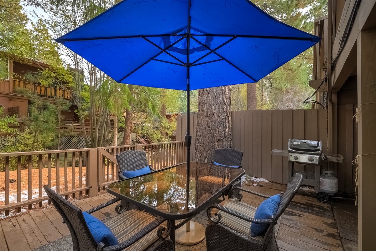 Gather around the table beneath Tahoe’s tall pines—your space to sip, connect, and feel the day melt into mountain calm.